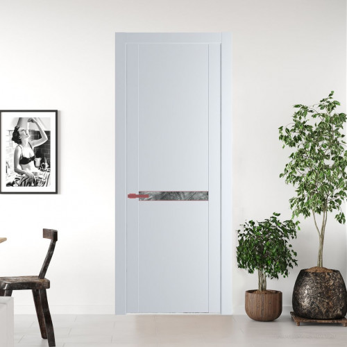 Межкомнатная дверь ProfilDoors 1.4P Вайт Атриум серебро молдинг Красный антрацит