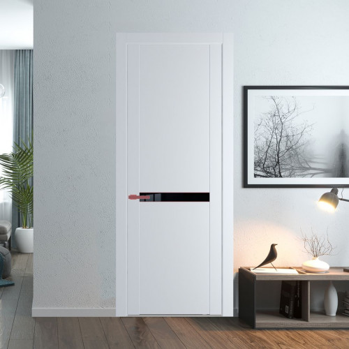 Межкомнатная дверь ProfilDoors 1.4P Вайт Lacobel Черный лак молдинг Красный антрацит