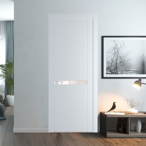 Межкомнатная дверь ProfilDoors 1.4P Вайт Lacobel Перламутровый лак молдинг Серебро