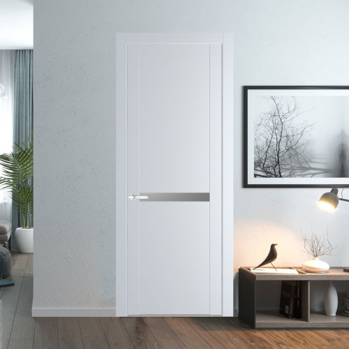 Межкомнатная дверь ProfilDoors 1.4P Вайт Lacobel Серебряный лак молдинг Серебро