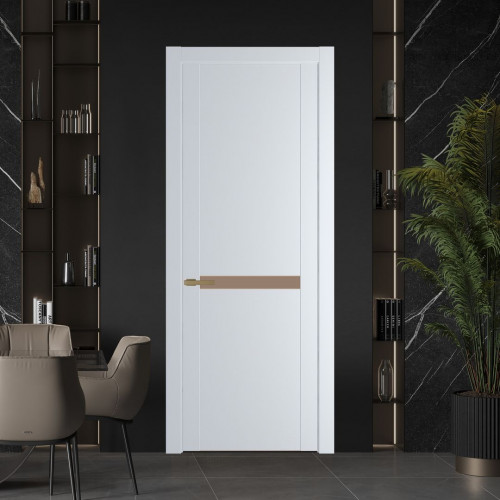 Межкомнатная дверь ProfilDoors 1.4P.O Вайт Монохром капучино молдинг Золото