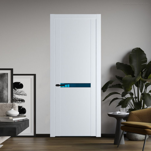 Межкомнатная дверь ProfilDoors 1.4P Вайт Зеркало Blue молдинг Черный матовый