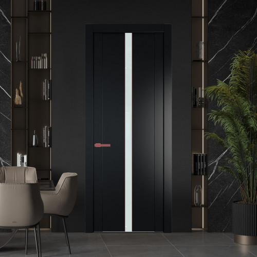 Межкомнатная дверь ProfilDoors 1.8P.O Блэк Lacobel Белый лак молдинг Красный антрацит