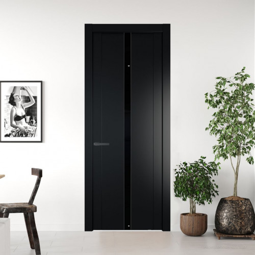Межкомнатная дверь ProfilDoors 1.8P Блэк Lacobel Черный лак молдинг Серая ночь