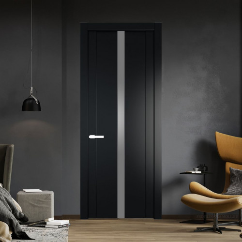 Межкомнатная дверь ProfilDoors 1.8P.O Блэк Lacobel Серебряный лак молдинг Вайт