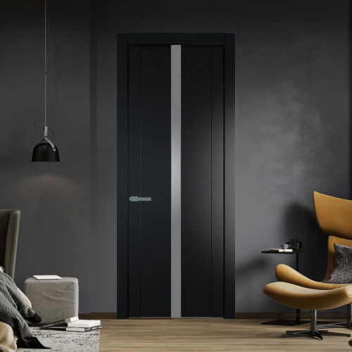 Межкомнатная дверь ProfilDoors 1.8P.O Блэк Lacobel Серебряный лак молдинг Зеленый воск