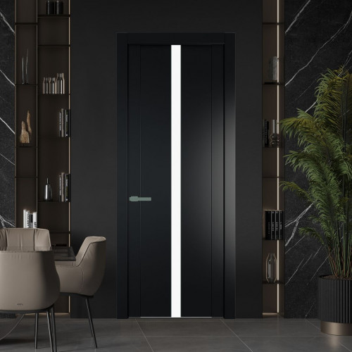 Межкомнатная дверь ProfilDoors 1.8P.O Блэк Монохром белый просветленный молдинг Зеленый воск
