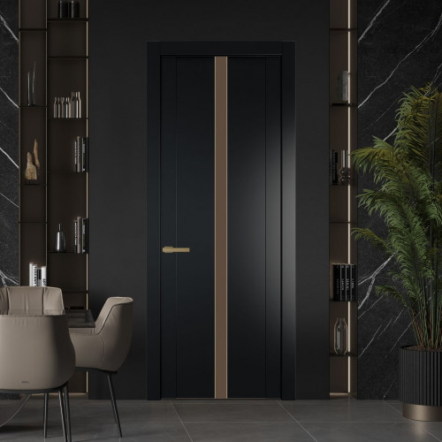 Межкомнатная дверь ProfilDoors 1.8P.O Блэк Монохром гляссе молдинг Золото