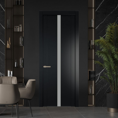 Межкомнатная дверь ProfilDoors 1.8P.O Блэк Монохром серый молдинг Никель матовый