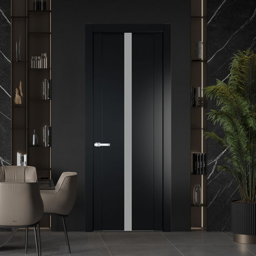 Межкомнатная дверь ProfilDoors 1.8P Блэк Монохром серый молдинг Серебро