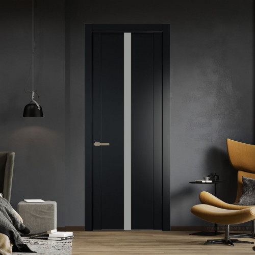 Межкомнатная дверь ProfilDoors 1.8P Блэк Монохром серый молдинг Шампань