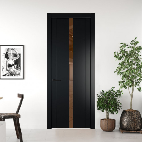 Межкомнатная дверь ProfilDoors 1.8P.O Блэк Зеркало Bronza молдинг Черный матовый