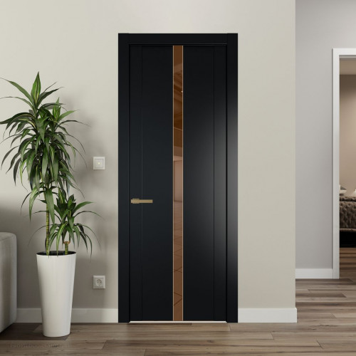 Межкомнатная дверь ProfilDoors 1.8P Блэк Зеркало Bronza молдинг Золото