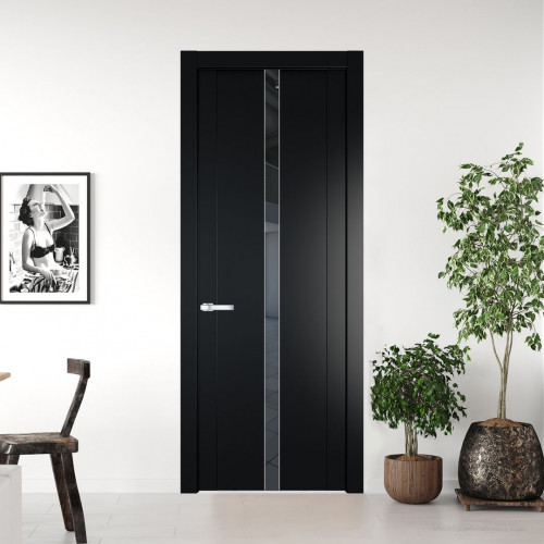 Межкомнатная дверь ProfilDoors 1.8P.O Блэк Зеркало Grey молдинг Серебро