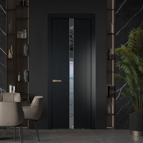 Межкомнатная дверь ProfilDoors 1.8P Блэк Зеркало молдинг Золото