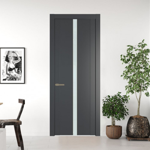 Межкомнатная дверь ProfilDoors 1.8P.O Графит Lacobel Белый лак молдинг Шампань