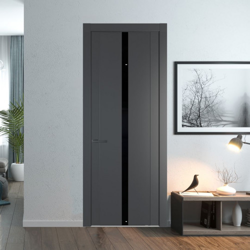 Межкомнатная дверь ProfilDoors 1.8P Графит Lacobel Черный лак молдинг Серая ночь