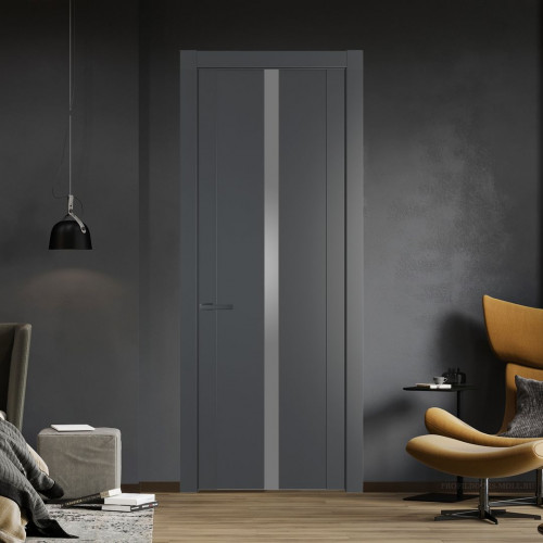 Межкомнатная дверь ProfilDoors 1.8P Графит Lacobel Серебряный лак молдинг Серая ночь