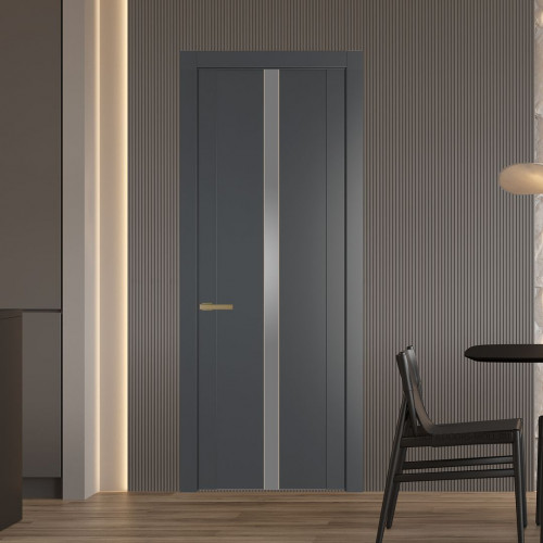 Межкомнатная дверь ProfilDoors 1.8P.O Графит Lacobel Серебряный лак молдинг Золото