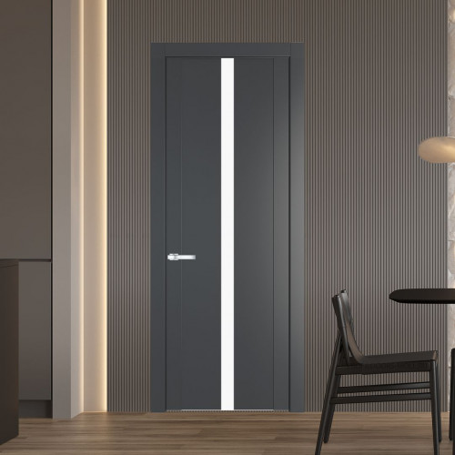 Межкомнатная дверь ProfilDoors 1.8P Графит Монохром белый просветленный молдинг Серебро