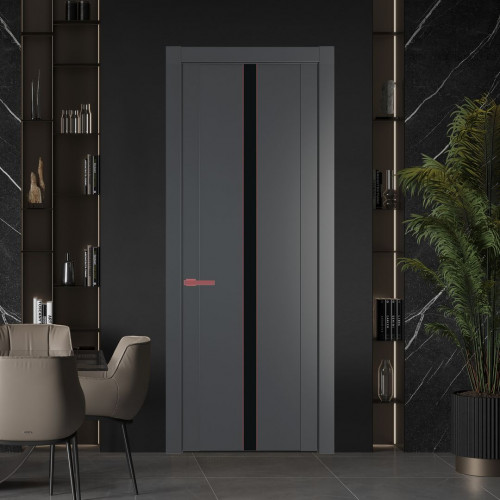 Межкомнатная дверь ProfilDoors 1.8P.O Графит Монохром черный молдинг Красный антрацит
