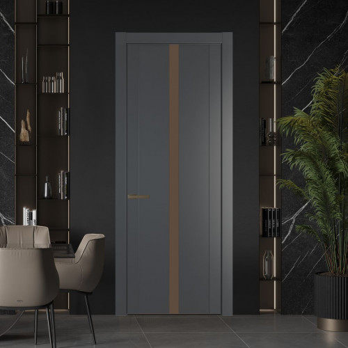 Межкомнатная дверь ProfilDoors 1.8P.O Графит Монохром гляссе молдинг Деорэ