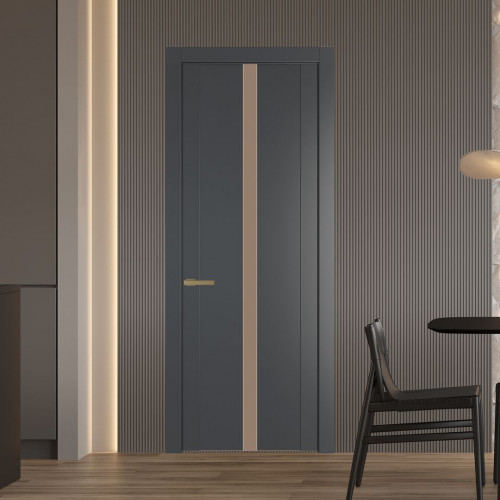 Межкомнатная дверь ProfilDoors 1.8P.O Графит Монохром капучино молдинг Золото