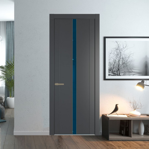 Межкомнатная дверь ProfilDoors 1.8P.O Графит Зеркало Blue молдинг Шампань