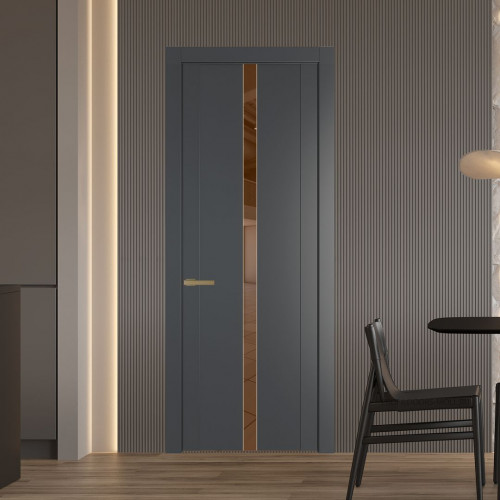 Межкомнатная дверь ProfilDoors 1.8P Графит Зеркало Bronza молдинг Золото