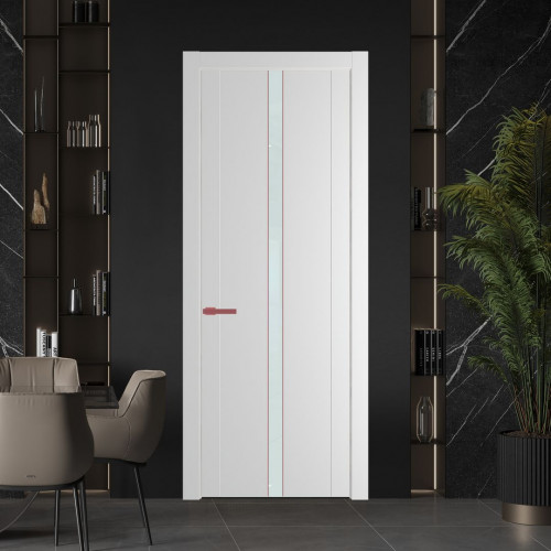 Межкомнатная дверь ProfilDoors 1.8P.O Крем Вайт Lacobel Белый лак молдинг Красный антрацит