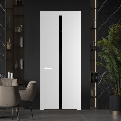Межкомнатная дверь ProfilDoors 1.8P Крем Вайт Lacobel Черный лак молдинг Вайт