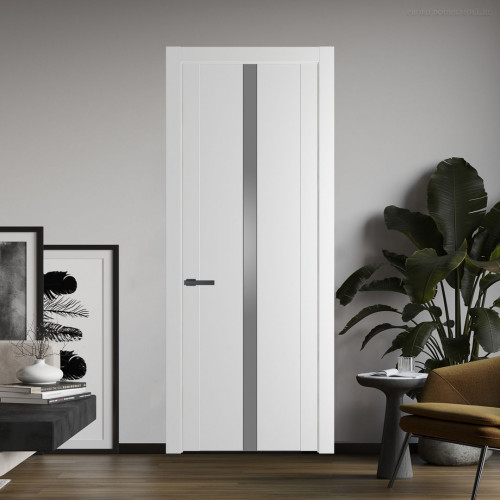 Межкомнатная дверь ProfilDoors 1.8P Крем Вайт Lacobel Серебряный лак молдинг Серая ночь