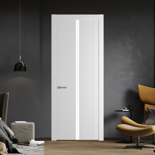 Межкомнатная дверь ProfilDoors 1.8P Крем Вайт Монохром белый просветленный молдинг Никель матовый