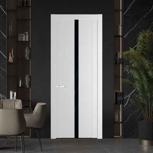 Межкомнатная дверь ProfilDoors 1.8P Крем Вайт Неро мрамор молдинг Серебро