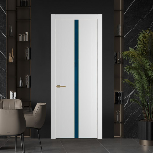 Межкомнатная дверь ProfilDoors 1.8P Крем Вайт Зеркало Blue молдинг Золото
