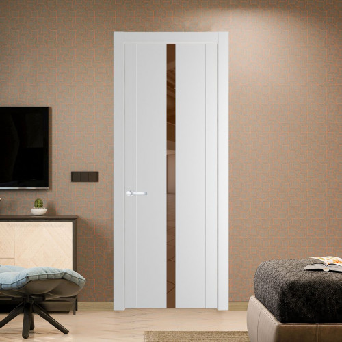 Межкомнатная дверь ProfilDoors 1.8P.O Крем Вайт Зеркало Bronza молдинг Серебро