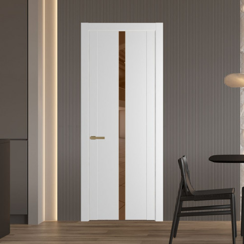 Межкомнатная дверь ProfilDoors 1.8P Крем Вайт Зеркало Bronza молдинг Золото