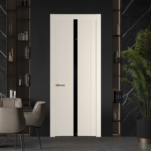 Межкомнатная дверь ProfilDoors 1.8P.O Кремовая Магнолия Lacobel Черный лак молдинг Золото