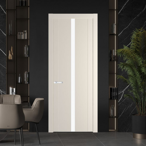 Межкомнатная дверь ProfilDoors 1.8P Кремовая Магнолия Монохром белый просветленный молдинг Серебро