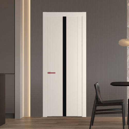 Межкомнатная дверь ProfilDoors 1.8P Кремовая Магнолия Монохром черный молдинг Красный антрацит