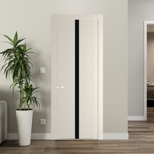 Межкомнатная дверь ProfilDoors 1.8P Кремовая Магнолия Монохром черный молдинг Серебро
