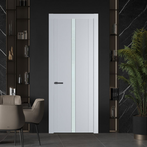 Межкомнатная дверь ProfilDoors 1.8P Лайт Грей Lacobel Белый лак молдинг Серая ночь