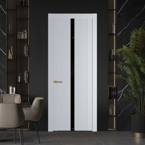 Межкомнатная дверь ProfilDoors 1.8P.O Лайт Грей Lacobel Черный лак молдинг Золото