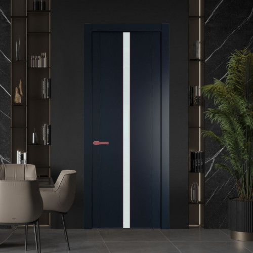 Межкомнатная дверь ProfilDoors 1.8P.O Нэви Блу Lacobel Белый лак молдинг Красный антрацит