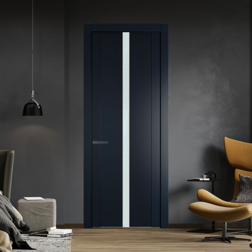 Межкомнатная дверь ProfilDoors 1.8P.O Нэви Блу Lacobel Белый лак молдинг Серая ночь