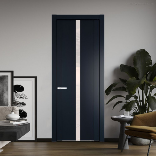 Межкомнатная дверь ProfilDoors 1.8P.O Нэви Блу Lacobel Перламутровый лак молдинг Серебро