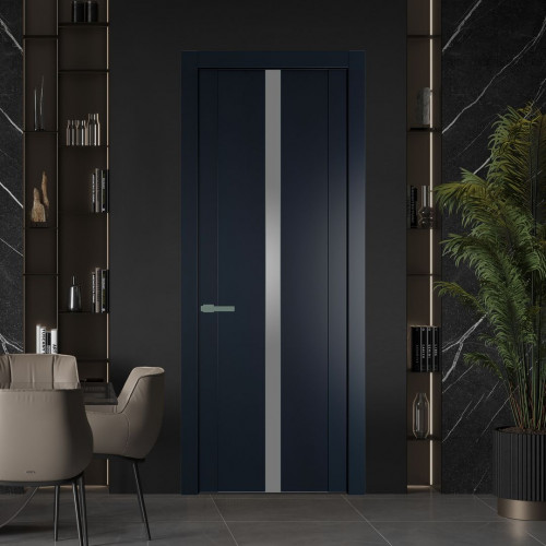 Межкомнатная дверь ProfilDoors 1.8P.O Нэви Блу Lacobel Серебряный лак молдинг Зеленый воск