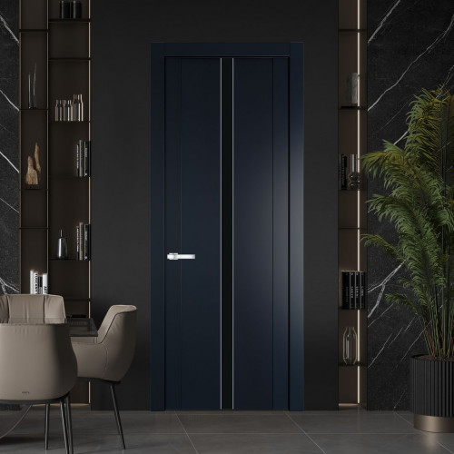 Межкомнатная дверь ProfilDoors 1.8P Нэви Блу Монохром черный молдинг Серебро