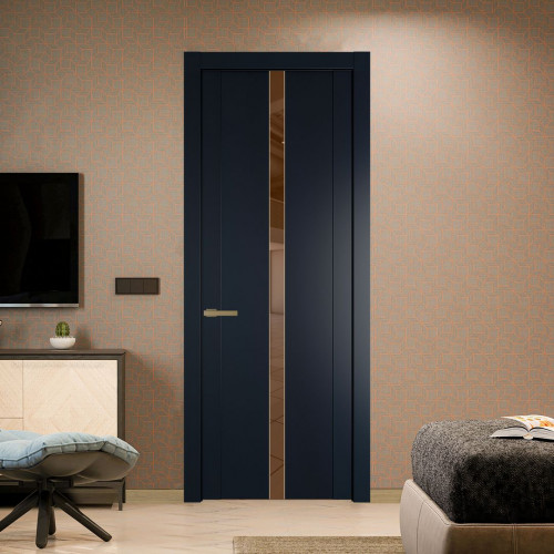 Межкомнатная дверь ProfilDoors 1.8P Нэви Блу Зеркало Bronza молдинг Золото