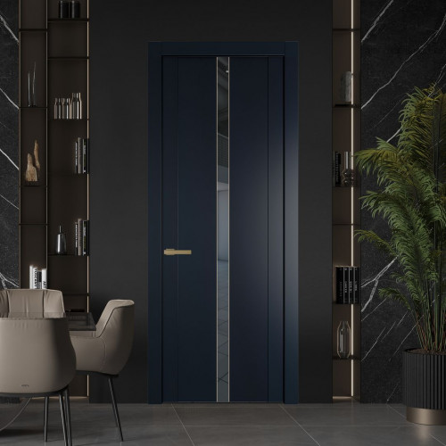 Межкомнатная дверь ProfilDoors 1.8P Нэви Блу Зеркало Grey молдинг Золото